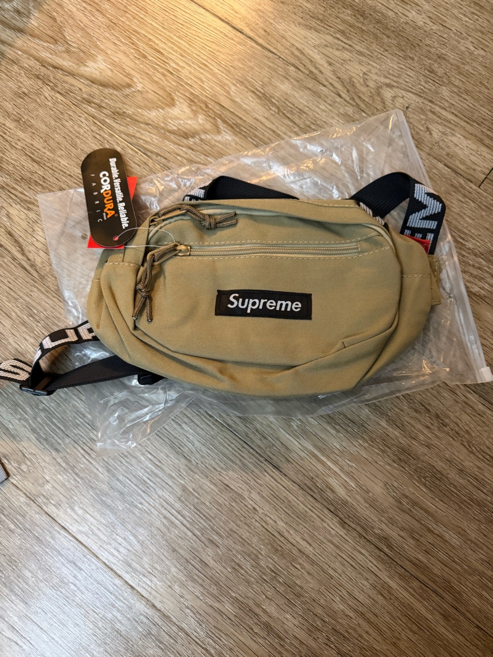 Supreme Tan Cordura Waist Bag with Black Logo Strap